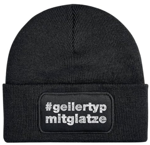 Tassenbrennerei Beanie - Wollmütze mit Spruch: Geiler Typ mit Glatze - Strickmütze lustig als Geschenk für Freund, Mann und Männer