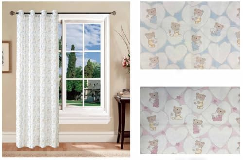 GBiancheria Tendaggio Tenda Cameretta Stampata CUORI ORSETTI mis 140x290cm (Rosa, 2)