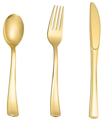 N9R 200PCS Plastic Silverware Set, Heavy Duty Spoons and Forks Silver Plastic Cutlery Including 100pcs Forks, 50pcs Spoons, 50pcs Knives, Disposable Silverware for Party,Wedding, and Everyday Use