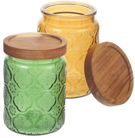 KICHOUSE 2pezzi Barattolo Con Coperchio Legno Per Conservazione Alimenti e Organizzazione Cucina Contenitore Ermetico Per Caramelle Spezie e Tè
