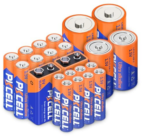PKCELL 22 pièces de Piles alcalines, 8 pièces de Piles AA, 8 pièces de Piles AAA, 2 pièces de Piles C, 2 pièces de Piles D et 2 pièces de Piles 9V pour l'électronique Domestique