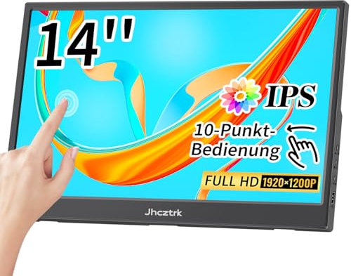Jhcztrk Touchscreen Monitor 14 Zoll tragbarer Monitore FHD 1200P IPS HDR Touchscreen, HDMI USB-C Eingebaute Lautsprecher und Stativ Externer Monitors für Laptop/PC/Xbox/Switch