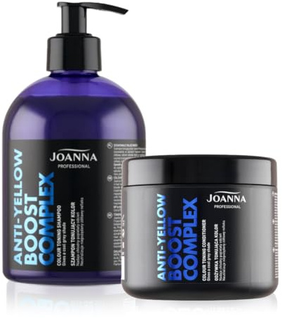 JOANNA Shampoo und Haarspülung SET für Frauen 500g Farbverbessernde | Professional Anti-Yellow Boost Komplex - Neutralisierung von Unerwünschten Gelbtönen