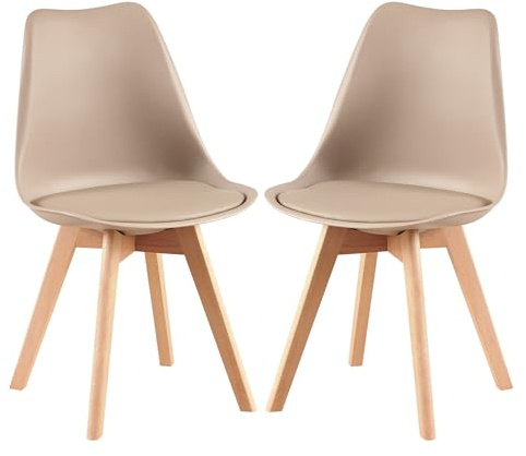 H.J WeDoo Esszimmerstühle 2er Set Nordeuropa Retro Design Stühle SGS Geprüfter Stuhl Morandi Bunt Küchenstühle Dining Chairs mit PU Polsterstuhl Buchenholz Massivholz - Helles Khaki