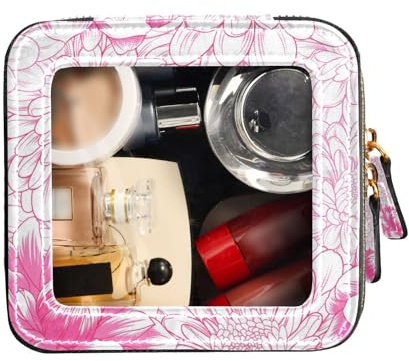 FRODOTGV Mini trousse de maquillage transparente avec motif de dahlia et chrysanthème pêche, taille unique, Dahlia de pêche et chrysanthème, Taille unique
