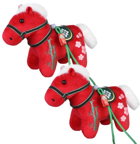 2 Pcs 2026 Year of The Horse Stuffed Animals Mascot Plush Pendant Chinese Zodiac Horse Gift Chinese New Year Decorations Mascot Plush Hanging Ornaments for Spring Festival Lunar New Years Decoration