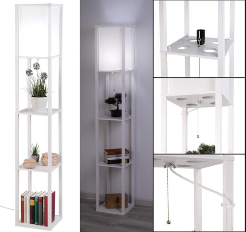 Lunartec Wohnzimmer Stehlampen: 2er-Set Stehlampe aus Holz mit integriertem Regal, E27-Sockel, weiß (Stehleuchte Holz, Stehlicht)