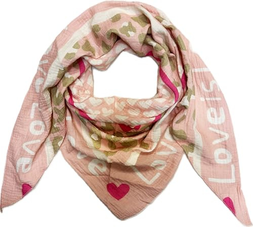 Love Herz Leopard Dreieck Schal aus 100% Baumwolle Frühling Unisex Uni Fashion Stola Tuch Übergangszeit Italy Sommer Strickschal Strick Tuch Heart Leo Happy
