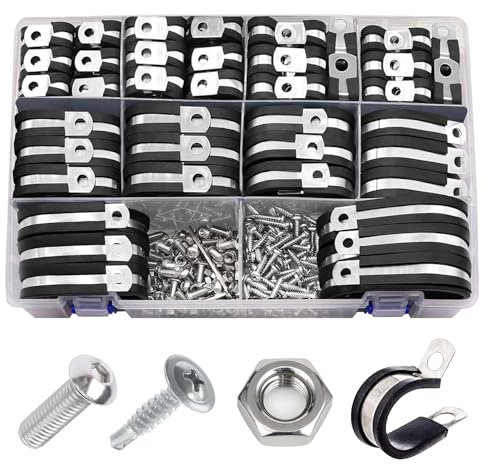 264 Pezzi di Cuscinetti in Gomma in Acciaio Inossidabile Fascette Stringitubo Set, 10 Misure Morsetti per Tubi, per Navi, Industria, Automobili, Case ecc