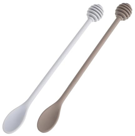 ELAYARD Cucharas para Miel Mango Largo, Silicona Recubierta De Nylon, Gris y Gris Oscuro, Agitador De Jarabe Seguro, Adecuado para Cocina y Repostería, Pack 2 Piezas