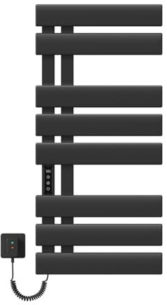 EMKE Handtuchheizkörper Elektrisch 850 x 400 mm, Elektrischer Badheizkörper Handtuchhalter, WiFi Smart Handtuchtrockner Handtuchwärmer Elektrisch für Alexa und Google Home und APP Schwarz Left 230W