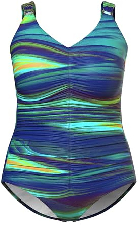 Ulla Popken Damen große Größen Übergrößen Plus Size Badeanzug, Raffung, Softcups, recycelt dunkelblau 42 837625750-42