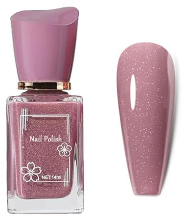 Pink Nail Varnish - Fine Glitter Nail Polish - Quick Dry Nail Polish - Grey Pink Nail Varnish - Nail Art Manicure No Nail Lamp Required