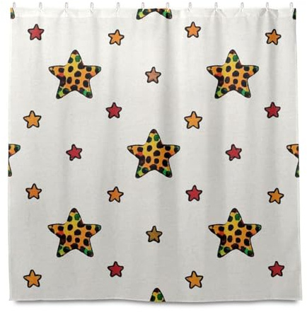 miaozhen Tenda da doccia lunga 182 x 182 cm con gancio stampa leopardata con stelle in poliestere bianco lavabile tessuto tenda da doccia fodera lunga per esigenze di bagno Cortina para