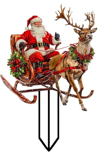 Nelsonerty Weihnachtsmann Fährt mit Einem Rentierschlitten, Um Geschenke Auszuliefern. Wasserdichter Terrassenstecker Aus Acryl für Den Außenbereich, Garten