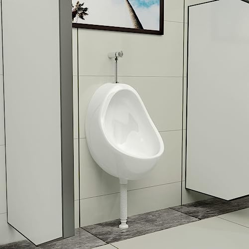 Urinoir Suspendu avec Valve de Chasse d'eau Céramique Blanc,Équipements sanitaires,Toilettes & bidets,Urinoirs-143990
