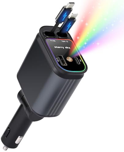 Gaethra 4 In 1 Caricatore Auto USB C 66W, Carica Batteria per Auto Cellulare,12V/24V Caricatore da Auto Retrattile Accendino Caricatore Veloce con iPhone 16/15/14 Pro, Samsung S25/S24/S23+