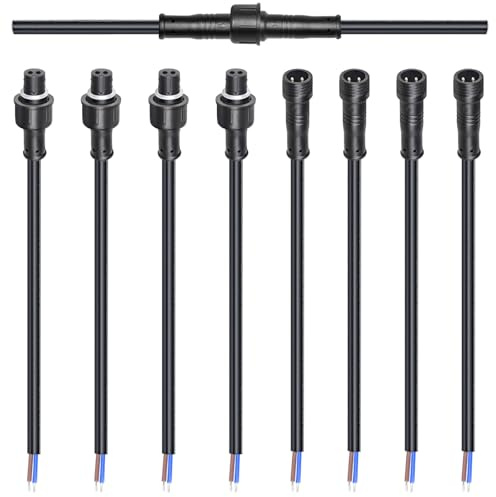 Kit di connettori per cavi impermeabili a 2 pin, connettori maschio femmina 20 AWG 28 cm con giunto stagnato per cavi impermeabili fai da te (4 set neri)