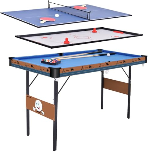 DRM Mesa de juegos plegable 3 en 1, mesa de billar, mesa de billar, mesa de hockey de aire, mesa de ping pong con todos los accesorios