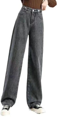 KIHFSODN Jeans térmicos para mujer, jeans forrados, jeans holgados de mezclilla abrigados de invierno, pantalones clásicos de invierno de cintura alta, jeans de invierno con forro de felpa(Gray black,