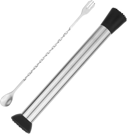 Double Heads Muddler, 10.04in Stainless Steel Ice Crusher Muddler Tools with Stirring Mixing Spoon Durable Bar Accessories Tools for Cocktail Mojito Fruit Drinks Lemonade