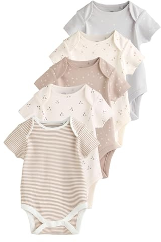 NEXT Nyfödda unisex 5-pack kortärmad babybody i 100% bomull Neutral 56-62