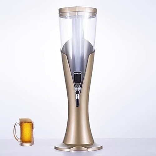 Girafe Biere Distributeur de Boissons à Bière avec Tube à Glaçons et Éclairage LED, Tour à Boissons Margarita Mimosa de Table pour Bars, Distributeur de Boissons(Gold,2 L)