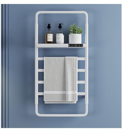 Portasciugamani riscaldato elettrico, asciugasalviette a parete in acciaio inox con ripiano superiore per bagno