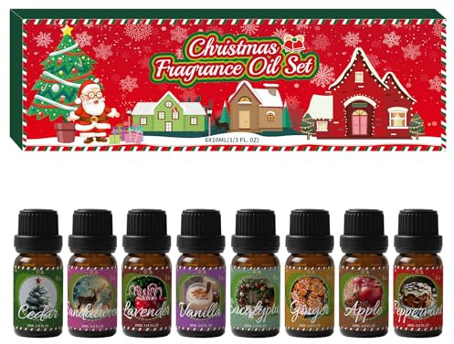 Dazhtu Weihnachten Ätherische Öle Set, 8x10mL Naturrein Aromatherapie Duftöle Set, Aroma Öl Geschenkset für Diffuser Entspannung, Luftbefeuchter, Mistelzweig, Lebkuchen, Apfel-Zimt, Zuckerstange