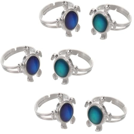 DEARMAMY 6 Piezas Anillos Ajustables Tortuga Color Cambio Anillo Estado Ánimo Niña Joyería Sensible Fiesta Cumpleaños
