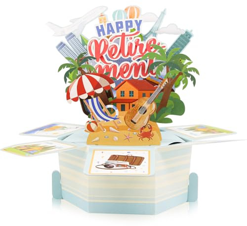Biglietto di auguri pop-up 3D per la pensione, biglietto di auguri per la pensione con busta, biglietto di auguri pieghevole in carta per feste, regalo divertente e decorazione da scrivania.