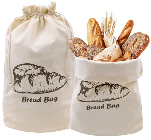 2 bolsas de pan de lino con forro interior de TPU, 40 x 35 cm, reutilizables, con cordón, de lino, para mantener frescos, para pan, frutas y verduras
