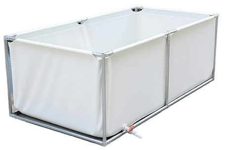 PFCDZDU Estanque Lona Peces, Elevado, Acuario Plegable PVC Carpas Koi con Estructura Acero Inoxidable Y Válvula Drenaje, Depósito Rectangular Portátil para Cría Riego(3x2x0.8m)