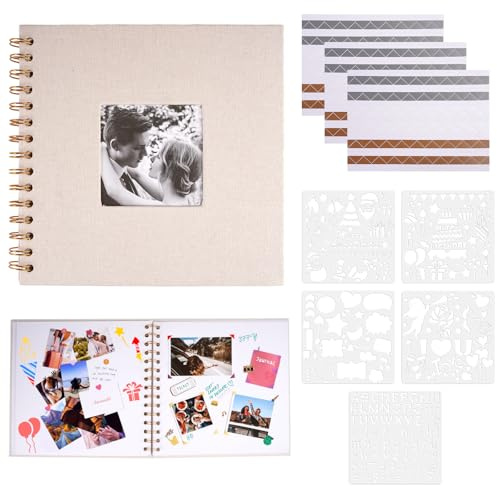 Fotoalbum Zum Selbstgestalten Klein, 20,5 x 20,5 cm Fotoalben Zum Selber Gestalten mit 40 Weißen Seiten, DIY Scrapbook für Hochzeit Reisen Gästebuch Weihnachten Baby Shower Familie Erinnerungen, Beige