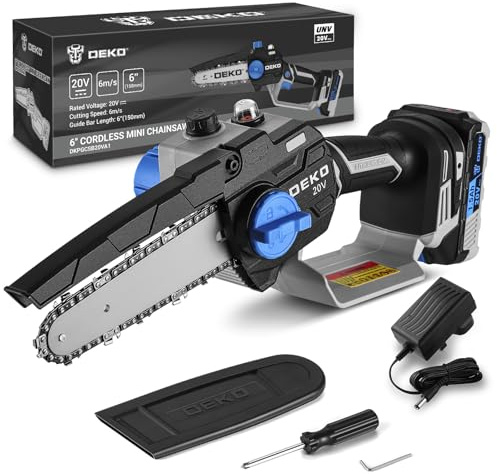 Mini Chainsaw Cordless: DEKOPRO 6 Inch Small Electric Hand Chainsaw Battery Powered Handheld Portable Power Chain Saw Garden Tools for Wood/Tree Cutting, Gardening