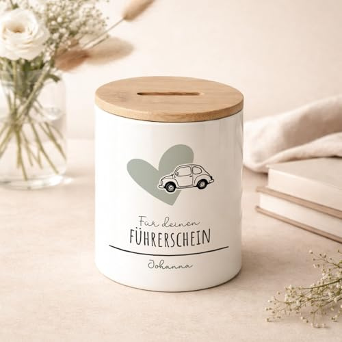 hellomini Personalisierte Spardose für Erwachsene, Geschenk zum Sparen für die nächste Reise, Sparbüchse, Geschenk zum Geburtstag für Freundin Freund, Ehemann Ehefrau (Auto Führerschein)