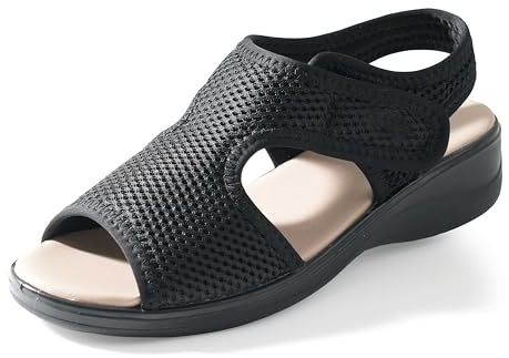 STRAPPO SOFT Sandalias Mujer Confort Ortopédicas con Velcro Ajustable Ideales para Mayores Malla Transpirable Cuña 4,5 cm Negro, 38