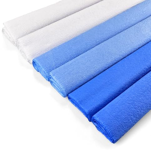 Netuno 6 Rollen Krepppapier Weiß Helblau Dunkelblau 200 x 50 cm Dekoration | Bastelkrepp Bastelpapier Gärtnerkrepp crepe paper Krepp Papier Papierrollen Basteln Floristenkrepp Hochzeit 28 g/m²