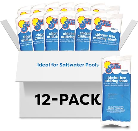 In The Swim Chlorine-Free Pool Shock – Quick Dissolving, Fast-Acting, Shock-Oxidizer for Swimming Pools, Spas, and Salt Chlorinated Pools Compatible - 12 x 1 Pound Bags