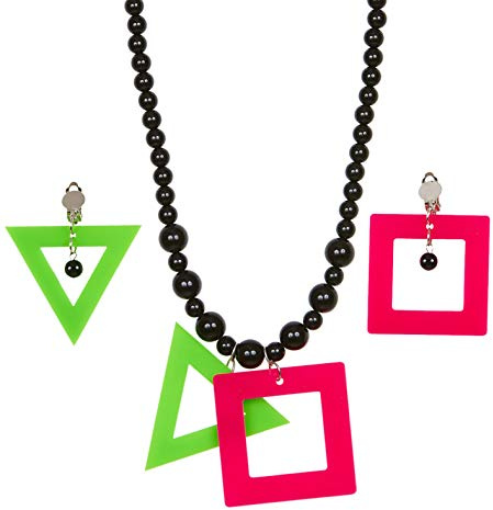 W WIDMANN MILANO Party Fashion - Neon Schmuckset 80er Jahre | Neonfarbene Kette mit Ohrringen, Accessoires, Kostümzubehör für Karneval und Mottoparty