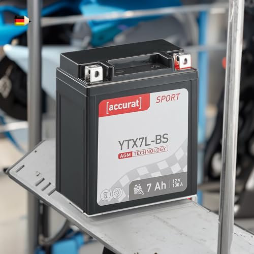 Accurat Motorradbatterie YTX7L-BS - 12V, 7Ah, 130A, rüttelfest, wartungsfrei - Starterbatterie, AGM Batterie in Erstausrüsterqualität für Rasentraktor, Roller, Motorrad, Quad