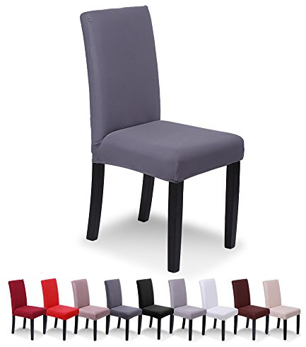 SaintderG® Coprisedie con schienale 4 pezzi, lavabile Estraibile, molto facile da pulire e resistente, coprisedile, moderna sala da pranzo, hotel, arredamento ristorante (Grigio, 4 pezzi)