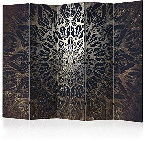murando - Paravent Raumteiler Mandala, 225x172 cm, 5-teilig, Wohnzimmer | Mobiler Sichtschutz, sofort einsatzbereit, Holzrahmen, ideal fürs Wohnzimmer oder Büro, geruchsneutral, lichtbeständig