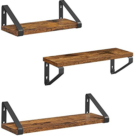 VASAGLE Wandregal, Schweberegal, 3er Set, Regalbrett, 2 Montagemöglichkeiten, 30/35/40 cm, für Wohnzimmer, Küche, Arbeitszimmer, Badezimmer, vintagebraun-mattschwarz LWS33BX