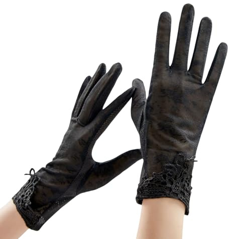 Symphonyw Women Driving Gloves, Ladies Floral Short Lace Gloves Summer UV Sun Protection Gloves Full Finger Touchscreen Gloves Mittens