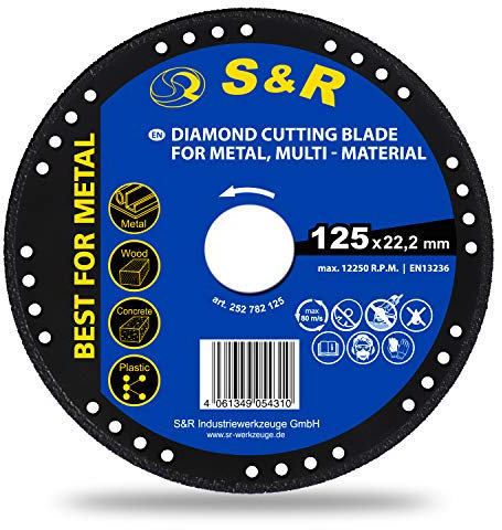 S&R Trennscheibe, Diamanttrennscheibe 125 mm, Extra Dünn1 mm für Winkelschleifer Flexscheibe, für Metall, Stahl, Beton, Stahlbeton, Plastik und Holz
