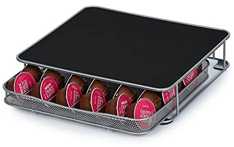 Dailyart Kapselhalter, kompatibel mit 72 nespresso Kapseln oder 36 Dolce Gusto Kapseln, Metall Kaffeepadhalter 6 Reihen für nespresso Kapselhalter, rutschfeste Oberseite, Silber