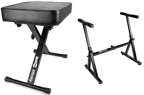 Rockjam Z-Frame Heavy Duty Keyboard Stand for Digital & Pianos & RJKBB100 Premium Adjustable Padded Keyboard Bench or Digital Piano Stool with lessons