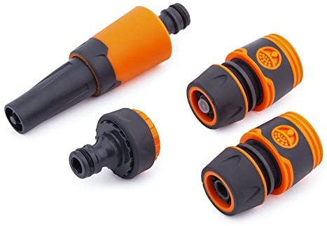 MIVOS Grundausstattung mit Anschlussteilen für 1/2 Zoll Schläuche - Spritz Satz Starterset für Bewässerung - Komplettset für Gartenschlauch mit Wasserspritze Anschluss Wasserstop und Hahnverbinder