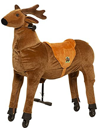 animal riding Reittier Elch „Rudi“ Medium/Large (für Kinder 5-8 Jahren, Farbe braun, Sattelhöhe 69 cm, mit Rollen) ARR008M